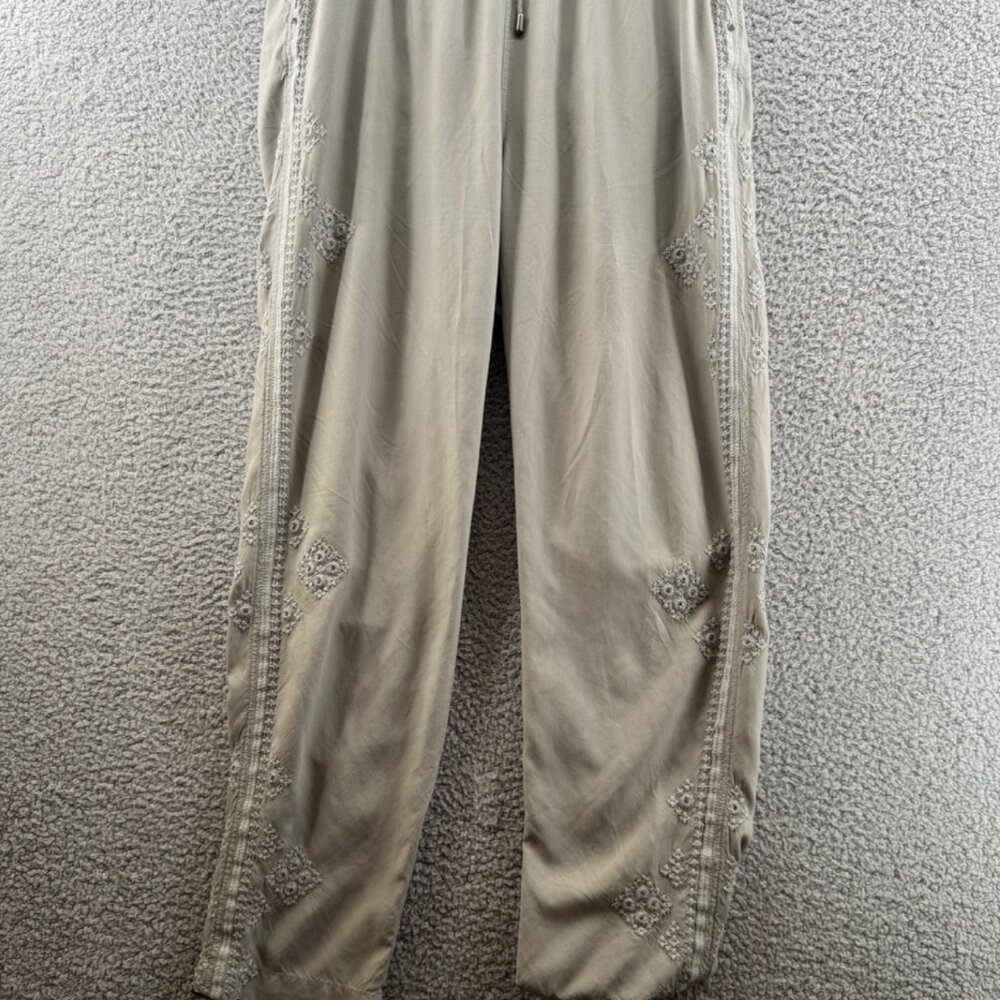 Sundance Tone It Up Embroidered Pants Stretch Waist Pull On Resort Boho Size L